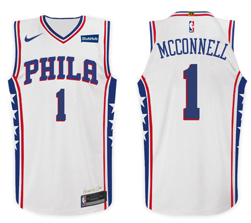  NBA Philadelphia 76ers #1 T.J. McConnell Jersey 2017 18 New Season White Jersey