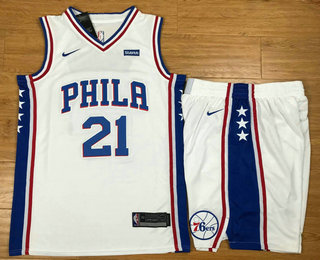  NBA Philadelphia 76ers #21 Joel Embiid White 2017 2018  Swingman Stubhub Stitched NBA Jersey With Shorts