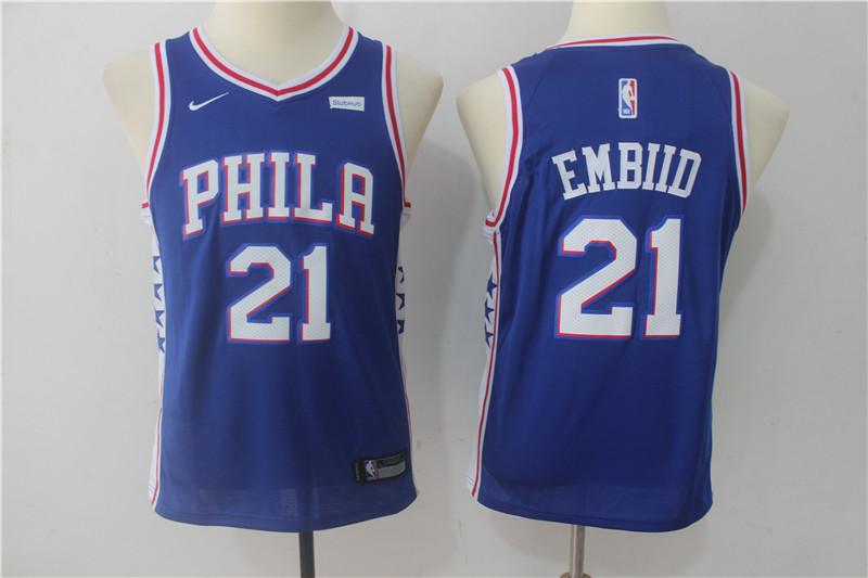  NBA Philadelphia 76ers #21 Joel Embiid Youth Jersey 2017 18 New Season Blue Jersey