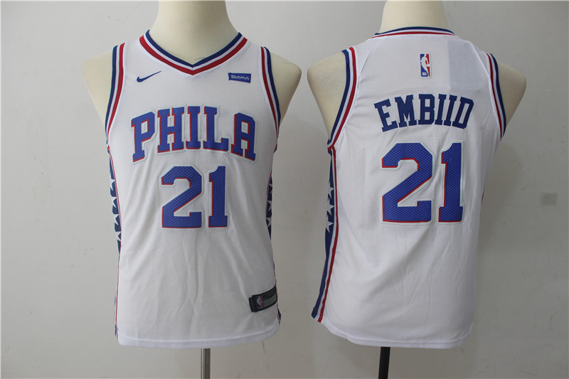  NBA Philadelphia 76ers #21 Joel Embiid Youth Jersey 2017 18 New Season White Jersey