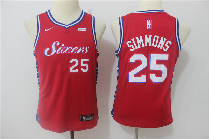  NBA Philadelphia 76ers #25 Ben Simmons Youth Jersey 2017 18 New Season Red Jersey