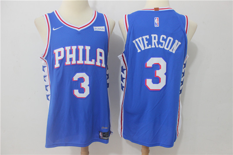  NBA Philadelphia 76ers #3 Allen Iverson Jersey 2017 18 New Season Blue Jersey