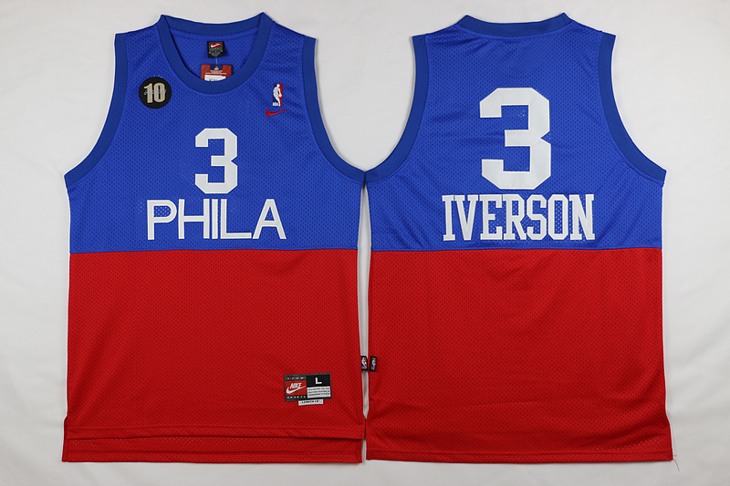  NBA Philadelphia 76ers 3 Allen Iverson New Rev30 Swingman Throwback Split Blue Red Jersey