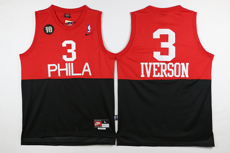  NBA Philadelphia 76ers 3 Allen Iverson Soul Throwback Black Red Jerseys