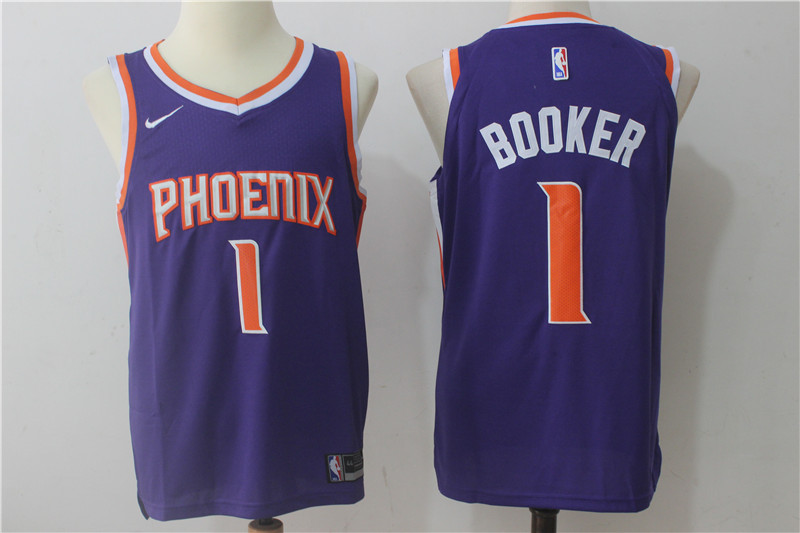  NBA Phoenix Suns #1 Devin Booker Jersey 2017 18 New Season Purple Jersey