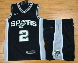  NBA San Antonio Spurs #2 Kawhi Leonard Black 2017 2018  Swingman Stitched NBA Jersey With Shorts