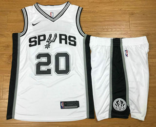  NBA San Antonio Spurs #20 Manu Ginobili White 2017 2018  Swingman Stitched NBA Jersey With Shorts