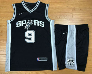  NBA San Antonio Spurs #9 Tony Parker Black 2017 2018  Swingman Stitched NBA Jersey With Shorts