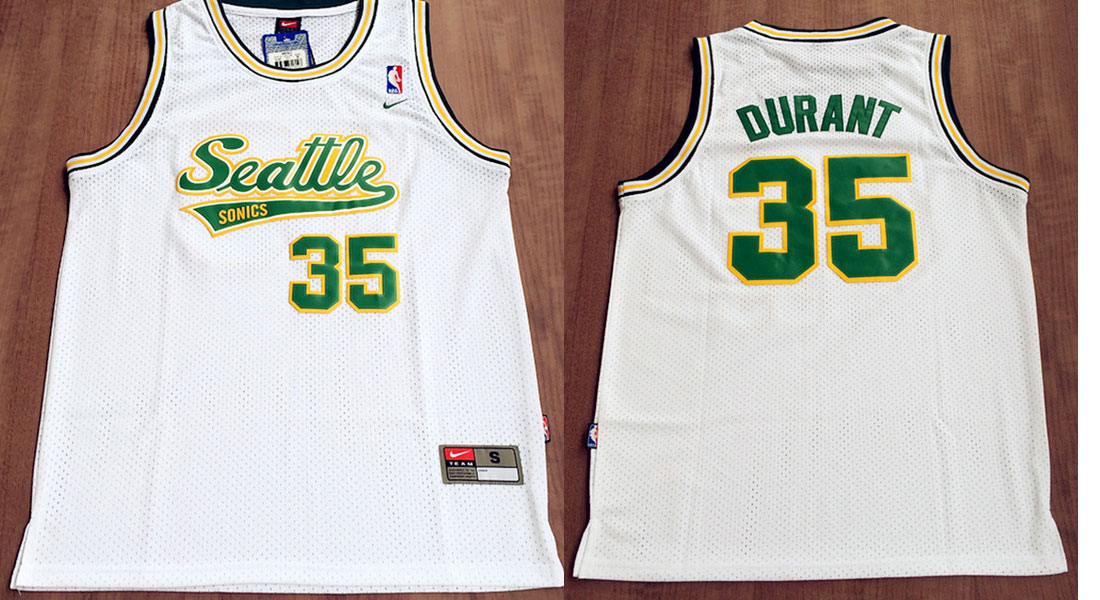  NBA Seattle Sonics 35 Kevin Durant Swingman Throwback White Jersey