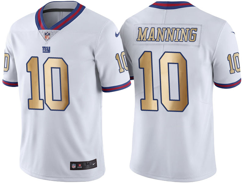  New York Giants 10 Eli Manning White Gold Limited Special Color Rush Jersey