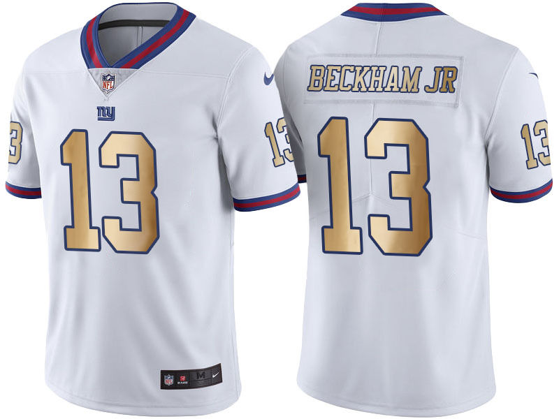  New York Giants 13 Odell Beckham Jr White Gold Limited Special Color Rush Jersey