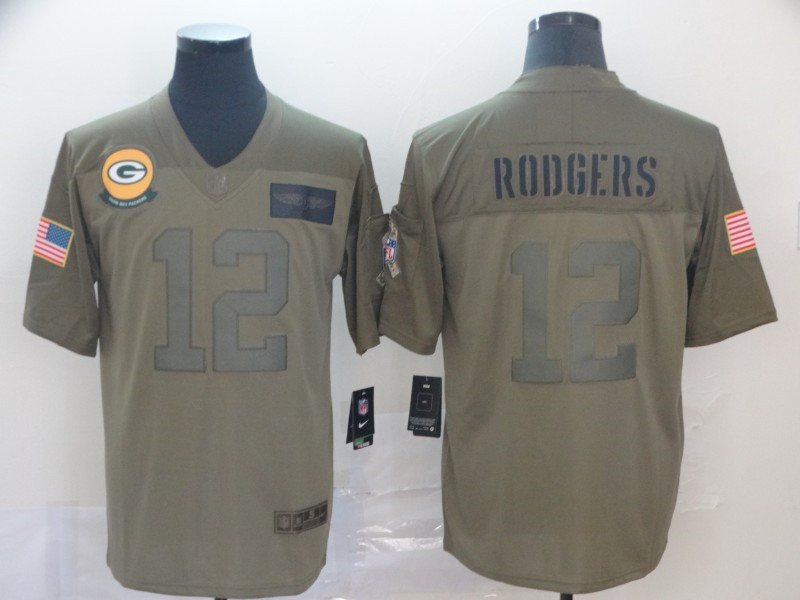 Nike Packers 12 Aaron Rodgers 2019 Olive Salute To Service Limited Jersey