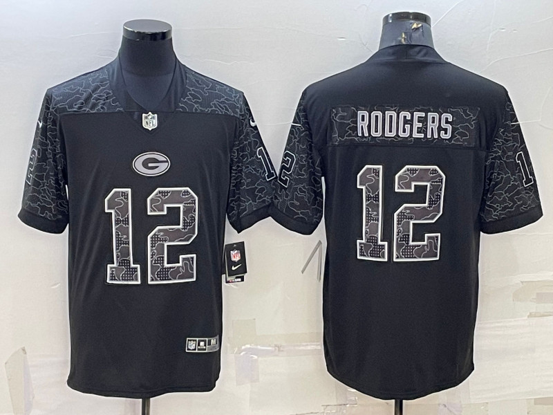 Nike Packers 12 Aaron Rodgers Black RFLCTV Limited Jersey