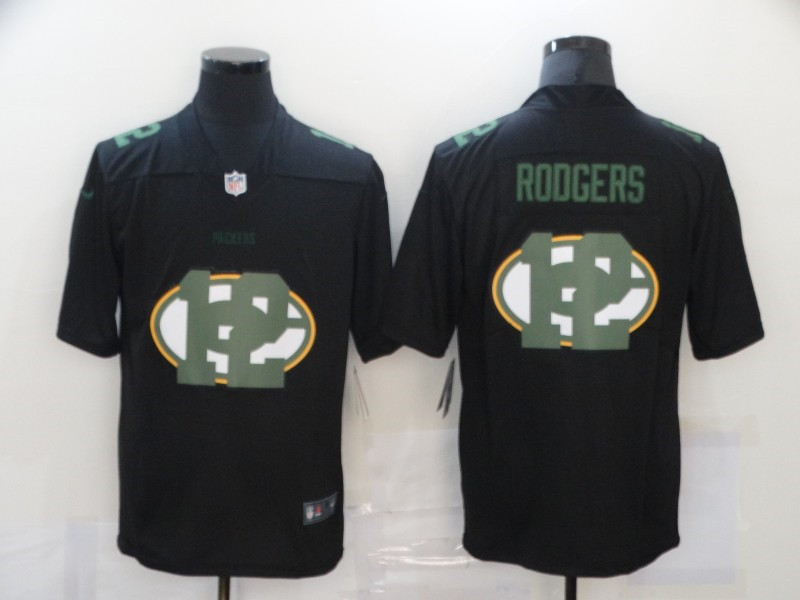 Nike Packers 12 Aaron Rodgers Black Shadow Logo Limited Jersey