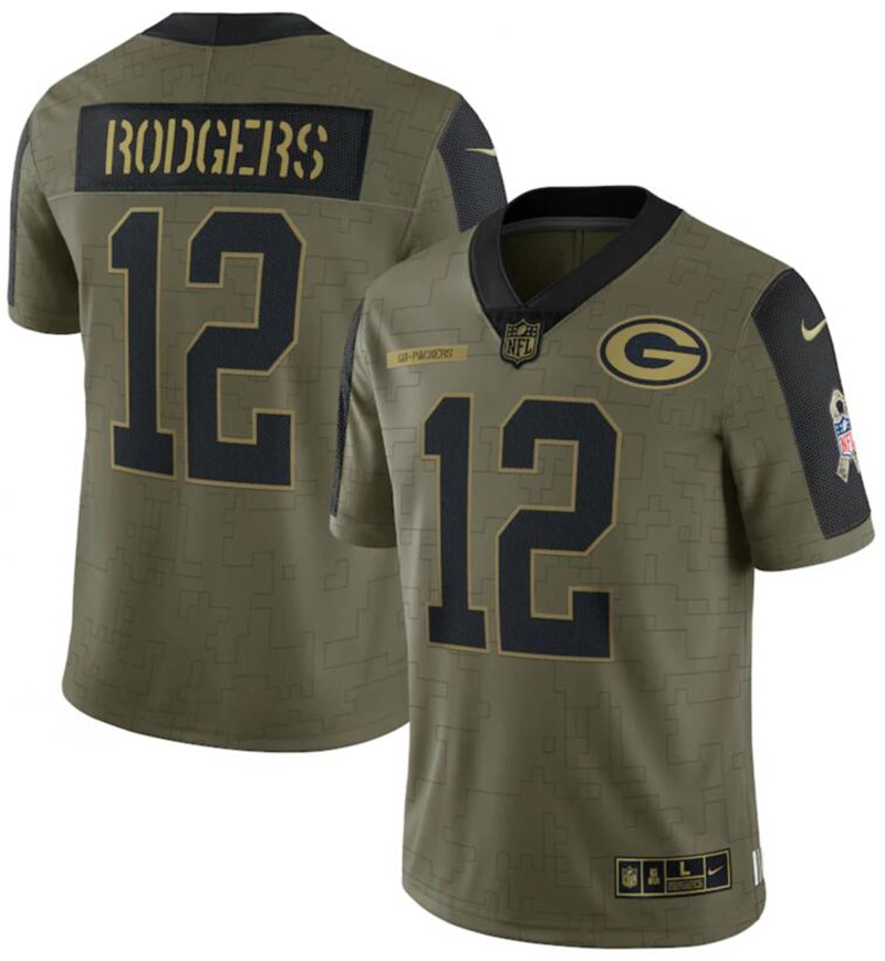 Nike Packers 12 Aaron Rodgers Olive 2021 Salute To Service Limited Jersey