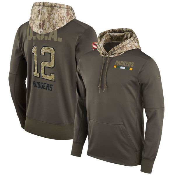  Packers 12 Aaron Rodgers Olive Salute To Service Pullover Hoodie