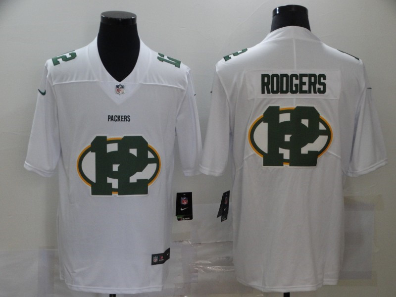 Nike Packers 12 Aaron Rodgers White Shadow Logo Limited Jersey