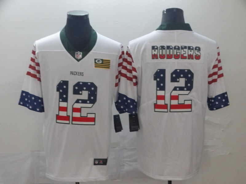 Nike Packers 12 Aaron Rodgers White USA Flag Fashion Limited Jersey