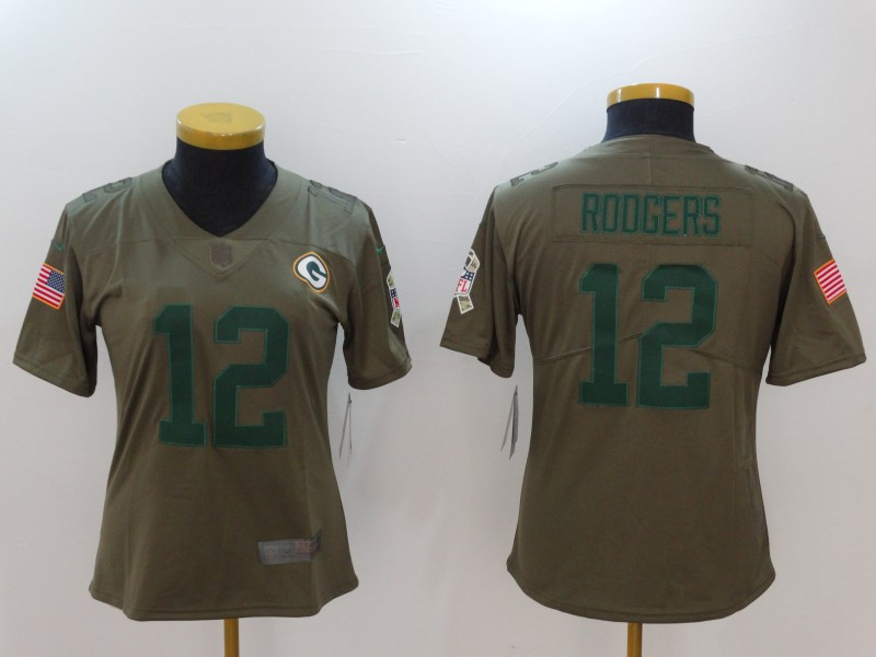  Packers 12 Aaron Rodgers Women Olive Salute To Service Limited Jersey
