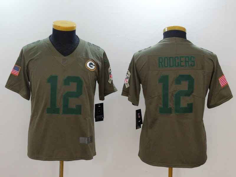 Packers 12 Aaron Rodgers Youth Olive Salute To Service Limited Jersey
