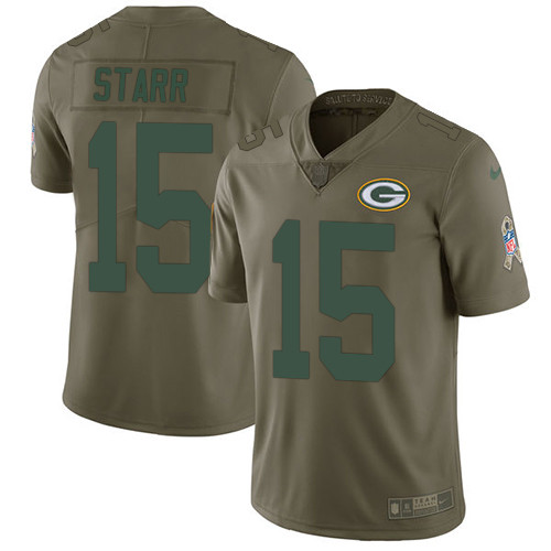  Packers 15 Bart Starr Olive Salute To Service Limited Jersey