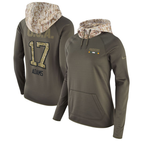  Packers 17 Davante Adams Olive Women Salute To Service Pullover Hoodie
