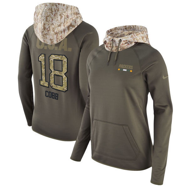  Packers 18 Randall Cobb Olive Women Salute To Service Pullover Hoodie