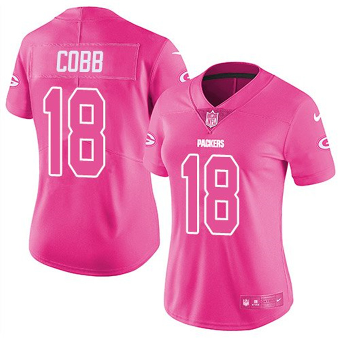  Packers 18 Randall Cobb Pink Women Rush Limited Jersey