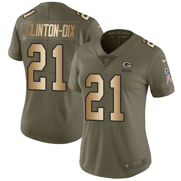  Packers 21 Ha Ha Clinton Dix Olive Gold Women Salute To Service Limited Jersey