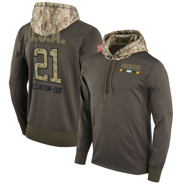  Packers 21 Ha Ha Clinton Dix Olive Salute To Service Pullover Hoodie