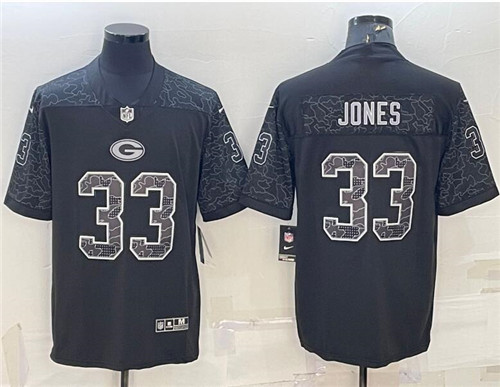 Nike Packers 33 Aaron Jones Black RFLCTV Limited Jersey