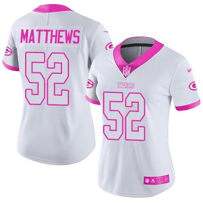  Packers 52 Clay Matthews White Pink Women Rush Limited Jersey