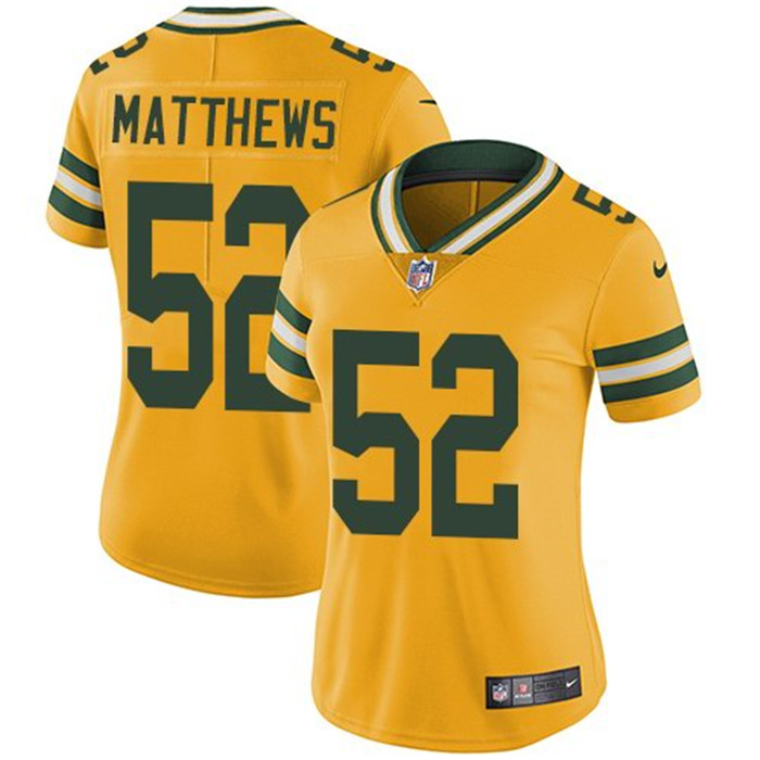  Packers 52 Clay Matthews Yellow Women Vapor Untouchable Limited Jersey
