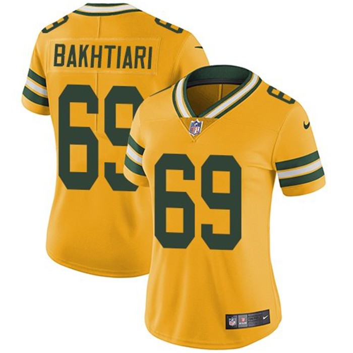  Packers 69 David Bakhtiari Yellow Women Vapor Untouchable Limited Jersey