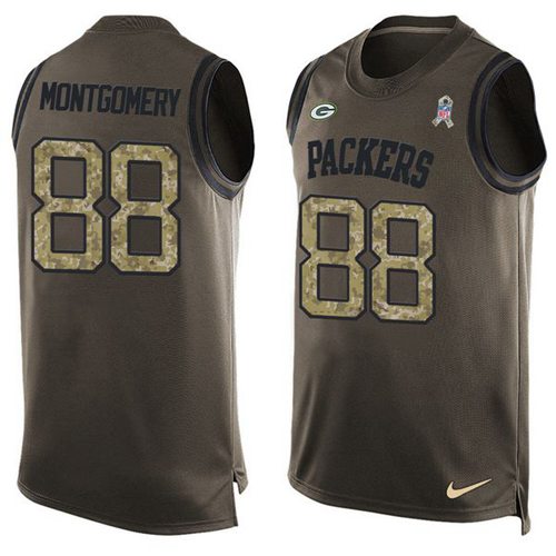  Packers 88 Ty Montgomery Green Men Stitched NFL Limited Salute To Service Tank Top Jersey