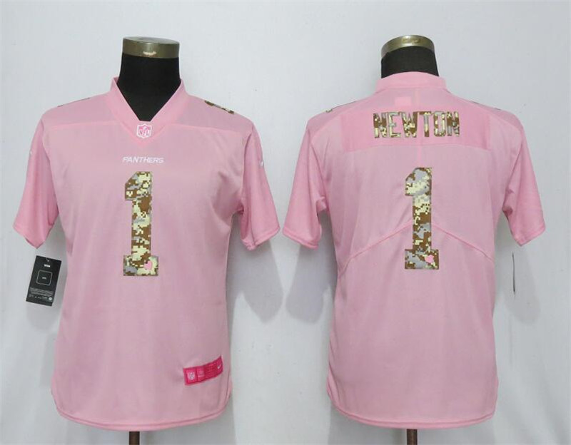 Nike Panthers 1 Cam Newton Pink Camo Fashion Women Limited Jersey
