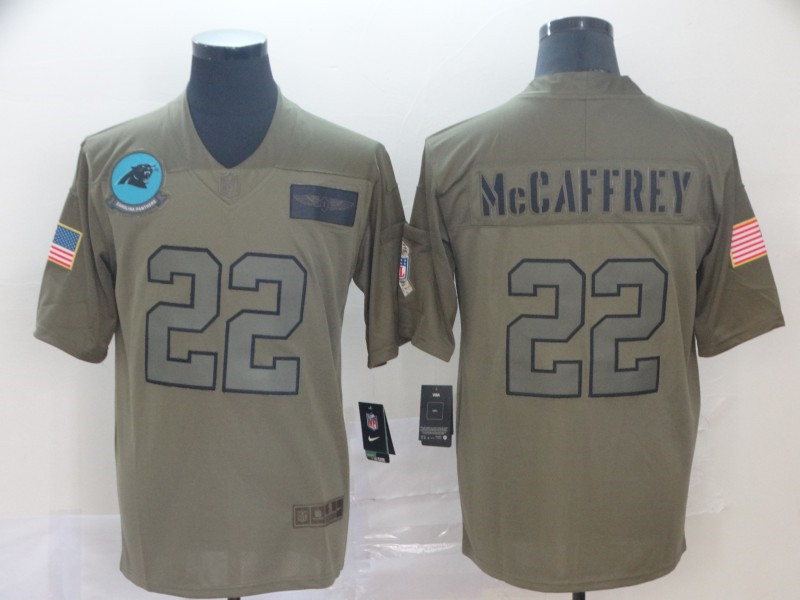 Nike Panthers 22 Christian McCaffrey 2019 Olive Salute To Service Limited Jersey