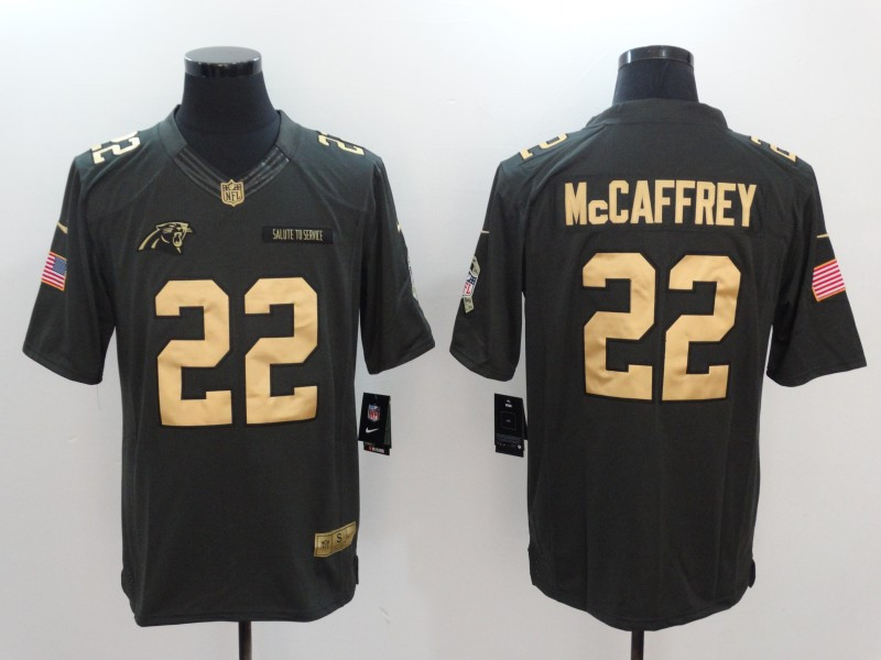  Panthers 22 Christian McCaffrey Anthracite Gold Salute To Service Limited Jersey