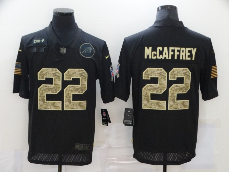 Nike Panthers 22 Christian McCaffrey Black Camo 2020 Salute To Service Limited Jersey