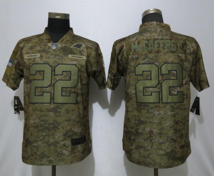  Panthers 22 Christian McCaffrey Camo Women Salute To Service Limited Jersey