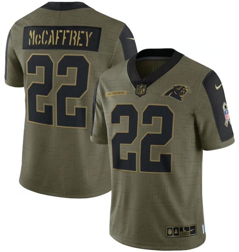 Nike Panthers 22 Christian McCaffrey Olive 2021 Salute To Service Limited Jersey