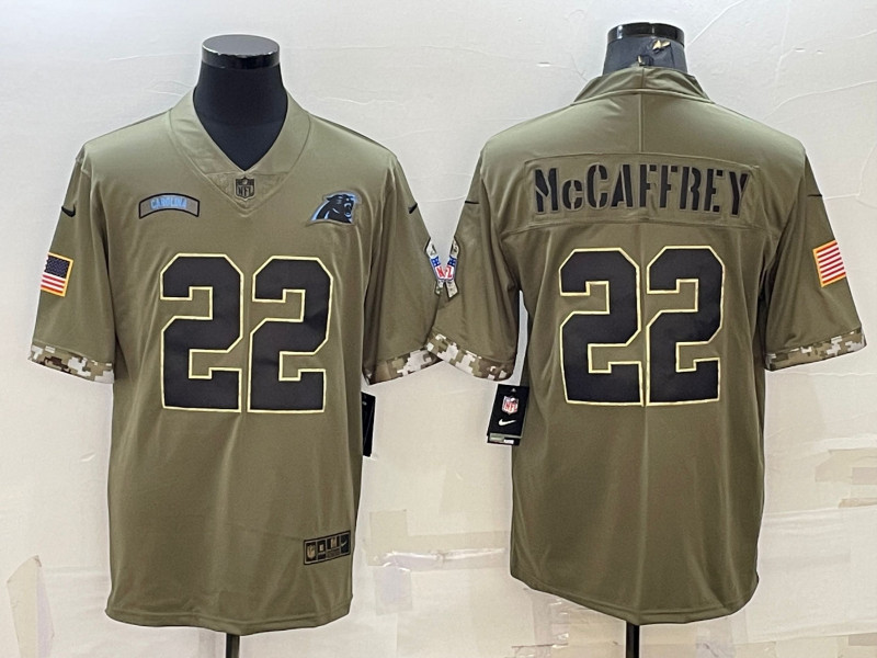 Nike Panthers 22 Christian McCaffrey Olive 2022 Salute To Service Limited Jersey