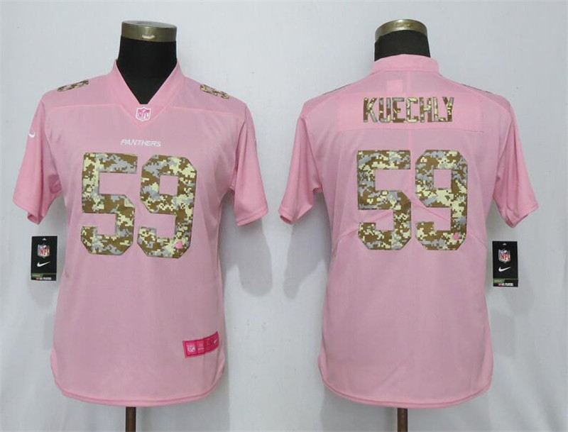 Nike Panthers 59 Luke Kuechly Pink Camo Fashion Women Limited Jersey
