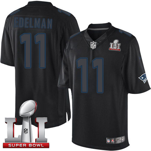  Patriots 11 Julian Edelman Black Super Bowl LI 51 Men Stitched NFL Impact Limited Jersey