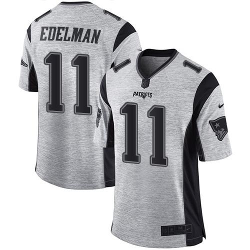  Patriots 11 Julian Edelman Gray Men Stitched NFL Limited Gridiron Gray II Jersey