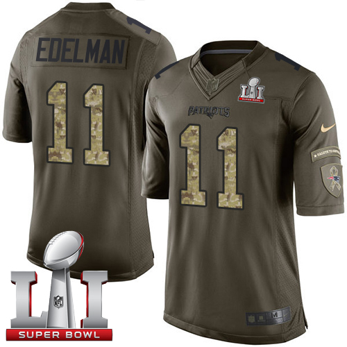  Patriots 11 Julian Edelman Green Super Bowl LI 51 Men Stitched NFL Limited Salute to Service Jersey