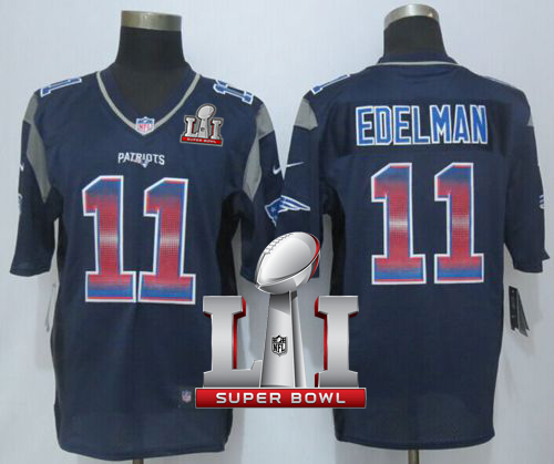  Patriots 11 Julian Edelman Navy Blue Team Color Super Bowl LI 51 Men Stitched NFL Limited Strobe Jersey