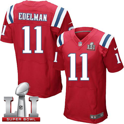  Patriots 11 Julian Edelman Red Alternate Super Bowl LI 51 Men Stitched NFL Elite Jersey