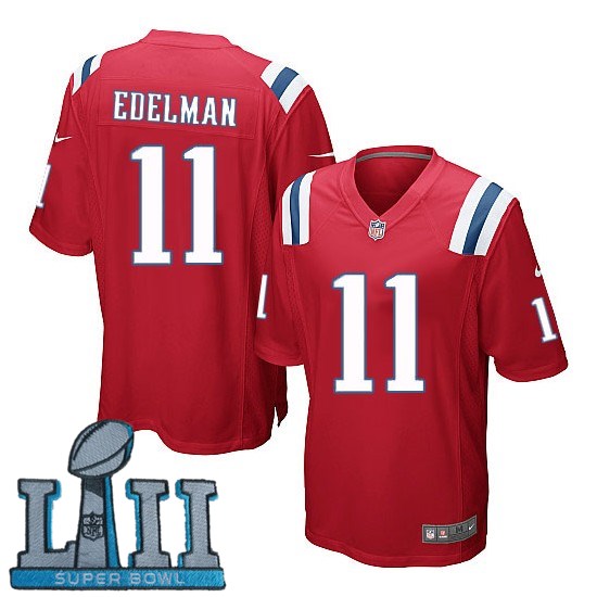  Patriots 11 Julian Edelman Red Youth 2018 Super Bowl LII Game Jersey