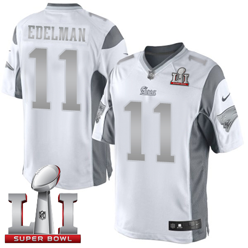  Patriots 11 Julian Edelman White Super Bowl LI 51 Men Stitched NFL Limited Platinum Jersey